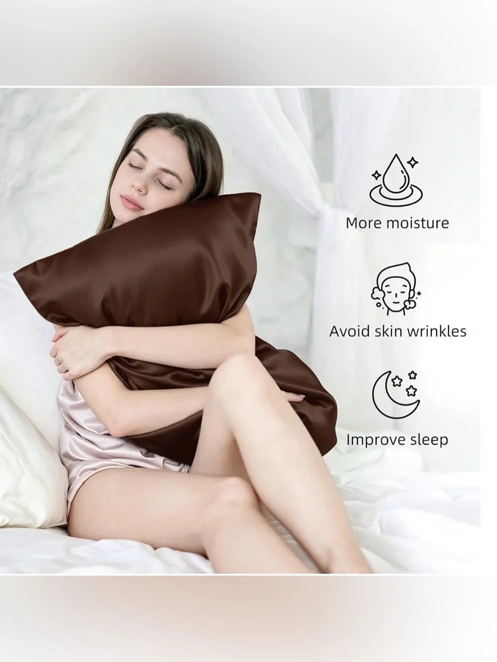 100% Mulberry Silk Luxury Pillowcase 20x36 King Size Brown Pillow Cover. New.
